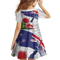 New Zealand Christmas Kid Short Sleeve Dress Meri Kirihimete-Tuatara and Pohutukawa White Color
