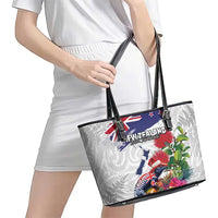 New Zealand Christmas Leather Tote Bag Meri Kirihimete-Tuatara and Pohutukawa White Color