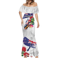 New Zealand Christmas Mermaid Dress Meri Kirihimete-Tuatara and Pohutukawa White Color