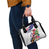 New Zealand Christmas Shoulder Handbag Meri Kirihimete-Tuatara and Pohutukawa White Color