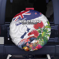 New Zealand Christmas Spare Tire Cover Meri Kirihimete-Tuatara and Pohutukawa White Color