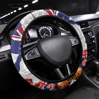 New Zealand Christmas Steering Wheel Cover Meri Kirihimete-Tuatara and Pohutukawa White Color