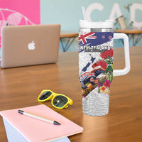 New Zealand Christmas Tumbler With Handle Meri Kirihimete-Tuatara and Pohutukawa White Color