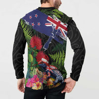 New Zealand Christmas Button Sweatshirt Meri Kirihimete-Tuatara and Pohutukawa Black Color