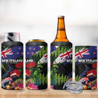 New Zealand Christmas 4 in 1 Can Cooler Tumbler Meri Kirihimete-Tuatara and Pohutukawa Black Color