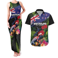 New Zealand Christmas Couples Matching Tank Maxi Dress and Hawaiian Shirt Meri Kirihimete-Tuatara and Pohutukawa Black Color