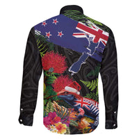 New Zealand Christmas Family Matching Off The Shoulder Long Sleeve Dress and Hawaiian Shirt Meri Kirihimete-Tuatara and Pohutukawa Black Color