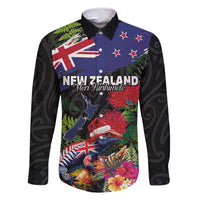 New Zealand Christmas Family Matching Off Shoulder Maxi Dress and Hawaiian Shirt Meri Kirihimete-Tuatara and Pohutukawa Black Color