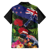 New Zealand Christmas Family Matching Off Shoulder Short Dress and Hawaiian Shirt Meri Kirihimete-Tuatara and Pohutukawa Black Color