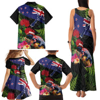 New Zealand Christmas Family Matching Tank Maxi Dress and Hawaiian Shirt Meri Kirihimete-Tuatara and Pohutukawa Black Color