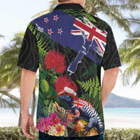 New Zealand Christmas Hawaiian Shirt Meri Kirihimete-Tuatara and Pohutukawa Black Color