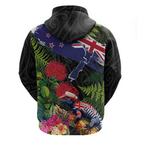 New Zealand Christmas Hoodie Meri Kirihimete-Tuatara and Pohutukawa Black Color