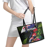 New Zealand Christmas Leather Tote Bag Meri Kirihimete-Tuatara and Pohutukawa Black Color