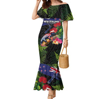 New Zealand Christmas Mermaid Dress Meri Kirihimete-Tuatara and Pohutukawa Black Color