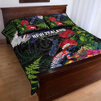 New Zealand Christmas Quilt Bed Set Meri Kirihimete-Tuatara and Pohutukawa Black Color