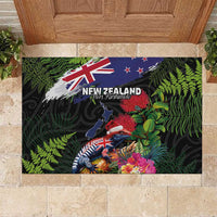 New Zealand Christmas Rubber Doormat Meri Kirihimete-Tuatara and Pohutukawa Black Color