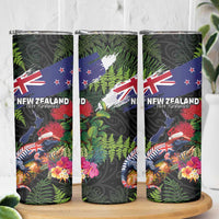 New Zealand Christmas Skinny Tumbler Meri Kirihimete-Tuatara and Pohutukawa Black Color