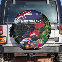 New Zealand Christmas Spare Tire Cover Meri Kirihimete-Tuatara and Pohutukawa Black Color