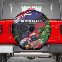 New Zealand Christmas Spare Tire Cover Meri Kirihimete-Tuatara and Pohutukawa Black Color