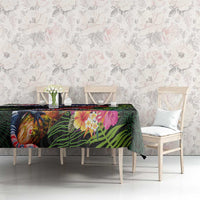 New Zealand Christmas Tablecloth Meri Kirihimete-Tuatara and Pohutukawa Black Color