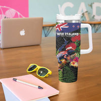 New Zealand Christmas Tumbler With Handle Meri Kirihimete-Tuatara and Pohutukawa Black Color