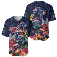 Australia and New Zealand Baseball Jersey Merry Christmas-Tuatara and Koala with Plants Xmas Style