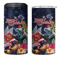 Australia and New Zealand 4 in 1 Can Cooler Tumbler Merry Christmas-Tuatara and Koala with Plants Xmas Style