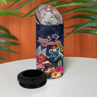 Australia and New Zealand 4 in 1 Can Cooler Tumbler Merry Christmas-Tuatara and Koala with Plants Xmas Style