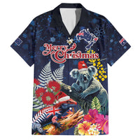 Australia and New Zealand Family Matching Off Shoulder Short Dress and Hawaiian Shirt Merry Christmas-Tuatara and Koala with Plants Xmas Style