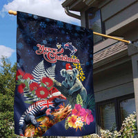 Australia and New Zealand Garden Flag Merry Christmas-Tuatara and Koala with Plants Xmas Style