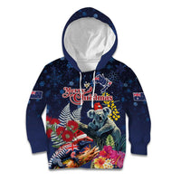 Australia and New Zealand Kid Hoodie Merry Christmas-Tuatara and Koala with Plants Xmas Style