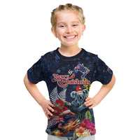Australia and New Zealand Kid T Shirt Merry Christmas-Tuatara and Koala with Plants Xmas Style