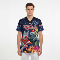 Australia and New Zealand Scrub Top Merry Christmas-Tuatara and Koala with Plants Xmas Style - Polynesian Pride