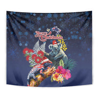 Australia and New Zealand Tapestry Merry Christmas-Tuatara and Koala with Plants Xmas Style