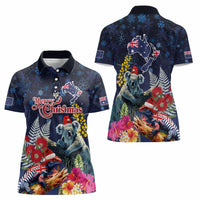 Australia and New Zealand Women Polo Shirt Merry Christmas-Tuatara and Koala with Plants Xmas Style