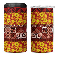 Samoa Siapo and Tapa 4 in 1 Can Cooler Tumbler Pacific Tribal Pattern with Hibiscus Striped Style LT03 One Size: 16 oz Red - Polynesian Pride