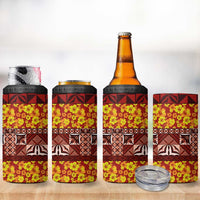 Samoa Siapo and Tapa 4 in 1 Can Cooler Tumbler Pacific Tribal Pattern with Hibiscus Striped Style LT03 - Polynesian Pride
