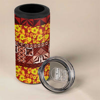 Samoa Siapo and Tapa 4 in 1 Can Cooler Tumbler Pacific Tribal Pattern with Hibiscus Striped Style LT03 - Polynesian Pride