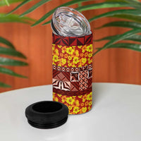 Samoa Siapo and Tapa 4 in 1 Can Cooler Tumbler Pacific Tribal Pattern with Hibiscus Striped Style LT03 - Polynesian Pride
