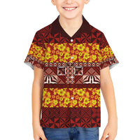 Samoa Siapo and Tapa Kid Hawaiian Shirt Pacific Tribal Pattern with Hibiscus Striped Style LT03 Kid Red - Polynesian Pride