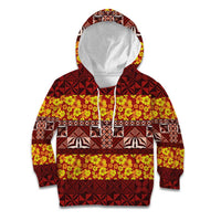 Samoa Siapo and Tapa Kid Hoodie Pacific Tribal Pattern with Hibiscus Striped Style LT03 Hoodie Red - Polynesian Pride