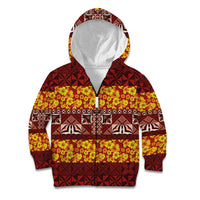 Samoa Siapo and Tapa Kid Hoodie Pacific Tribal Pattern with Hibiscus Striped Style LT03 Zip Hoodie Red - Polynesian Pride