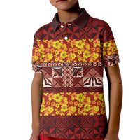 Samoa Siapo and Tapa Kid Polo Shirt - Pacific Tribal Pattern with Hibiscus Striped Style LT03 Kid Red - Polynesian Pride
