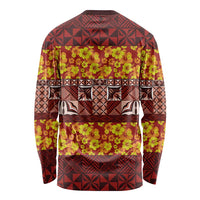Samoa Siapo and Tapa Long Sleeve Shirt Pacific Tribal Pattern with Hibiscus Striped Style