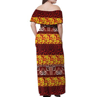 Samoa Siapo and Tapa Off Shoulder Maxi Dress Pacific Tribal Pattern with Hibiscus Striped Style LT03 - Polynesian Pride