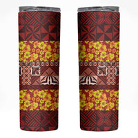 Samoa Siapo and Tapa Skinny Tumbler Pacific Tribal Pattern with Hibiscus Striped Style