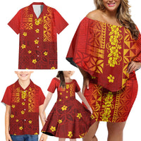 Samoa Tapa Pacific Tribal Pattern Family Matching Off Shoulder Short Dress and Hawaiian Shirt Hibiscus and Plumeria