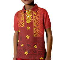 Samoa Tapa Pacific Tribal Pattern Kid Polo Shirt Hibiscus and Plumeria LT03 Kid Red - Polynesian Pride