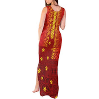 Samoa Tapa Pacific Tribal Pattern Tank Maxi Dress Hibiscus and Plumeria