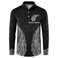 New Zealand Netball Button Sweatshirt Koru and Maori Tattoo Jersey LT03 Black - Polynesian Pride